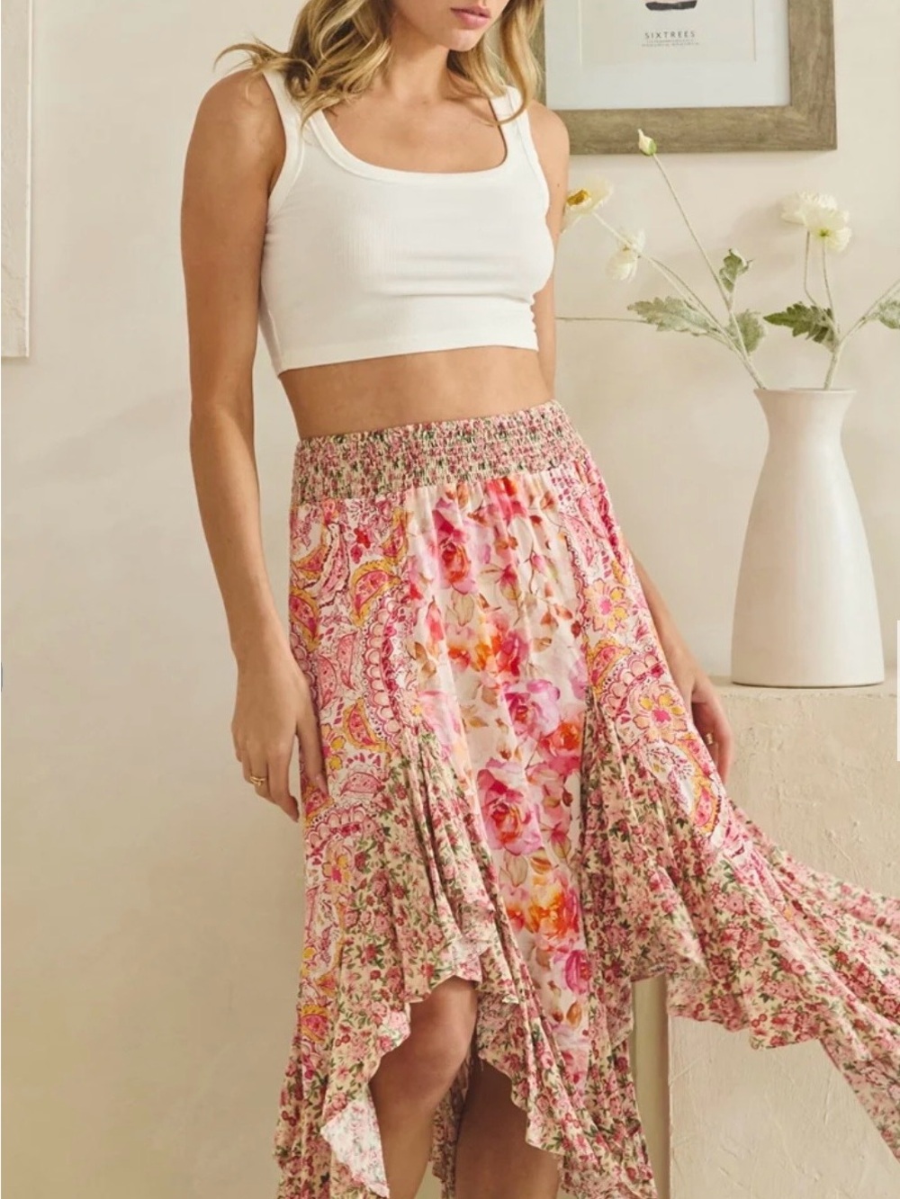 Oli & Hali Washed Floral Midi Skirt - Picture 4 of 9